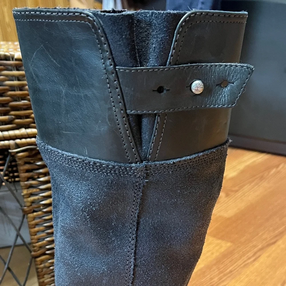 Timberland Black Leather Heeled Boots Size 8 - Picture 5 of 13